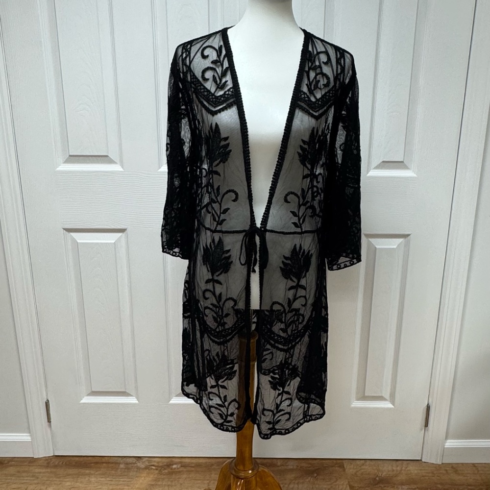 Primark Black Lace Embroidered Floral‎ Cover-Up - Size L.